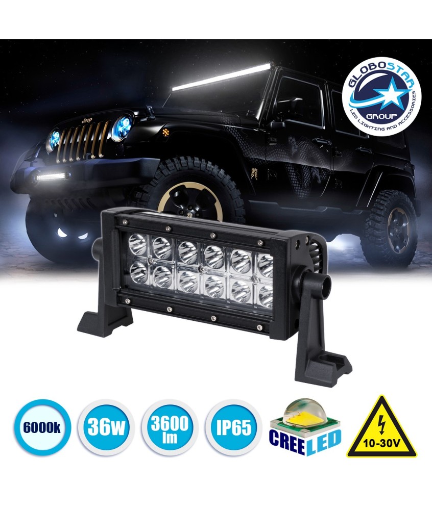 GloboStar® 85460 PRO Series Μπάρα Ίσια - Straight για Αυτοκίνητα & Φορτηγά LED CREE XBD 36W 3600lm DC 10-30V Αδιάβροχη IP65 Ψυχρό Λευκό 6000K